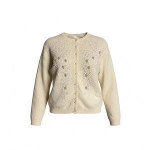 Vintage 50s Doreen Lok Honk Kong Hilton Arcade Hand Beaded Cream Cardigan‎ - S